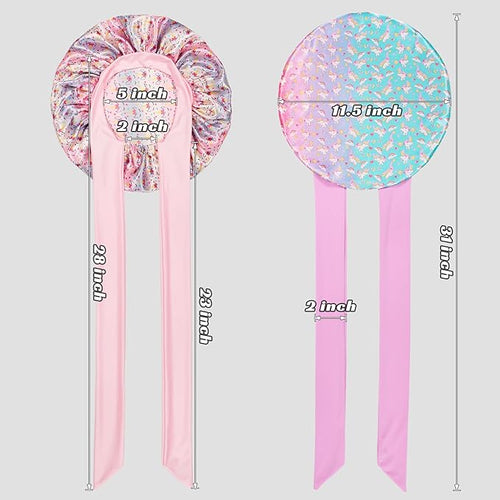 2 PCS Kids Bonnets for Girls, Silk Bonnet for Kids, Satin Bonnet for Sleeping, Baby Toddler Tie Bonnet Sleep Cap