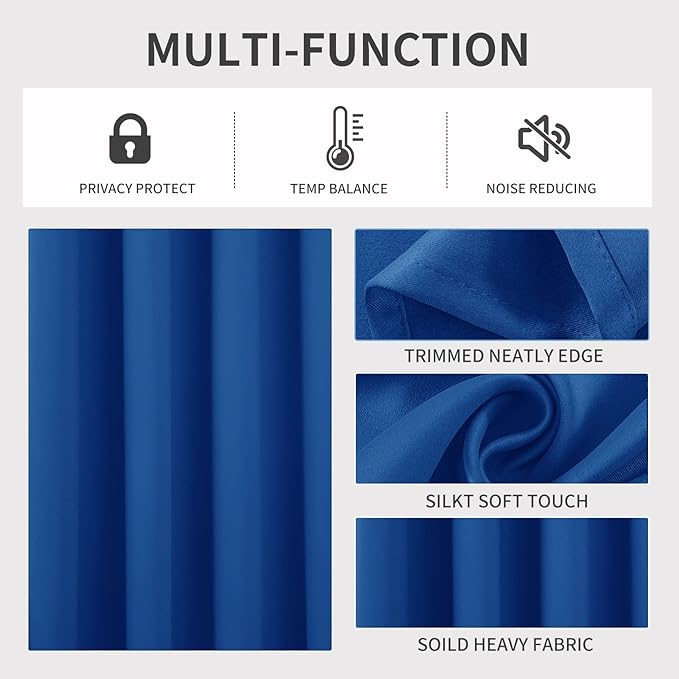 Joydeco Blackout Curtains 84 Inch Length 2 Panels Set, Thermal Insulated Long Curtains& Drapes 2 Burg, Room Darkening Grommet Drapess for Living Room Bedroom Window (W52 x L84 Inch, Royal Blue)