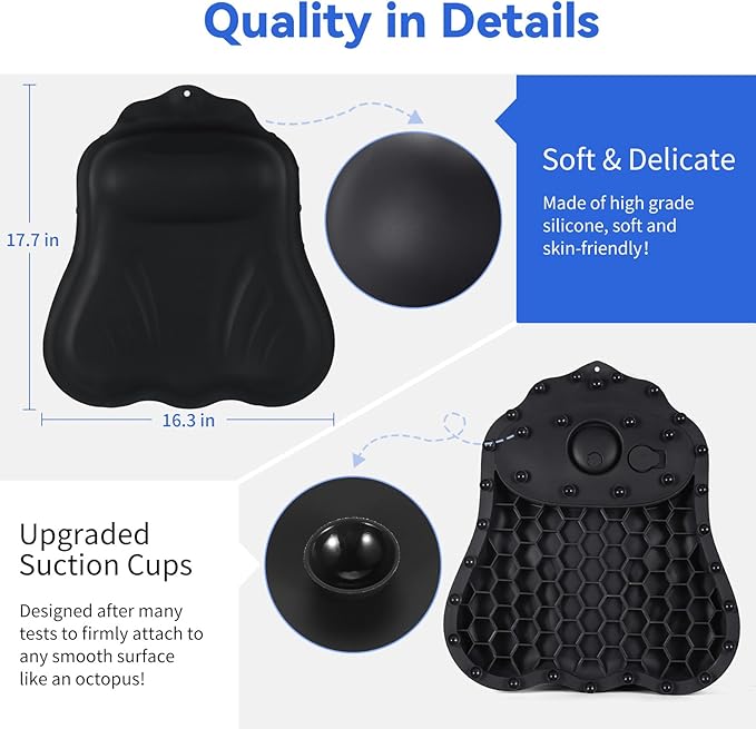 Goowin Bath Pillows for Tub, New Generation Skin-Friendly Silicone Bath Pillow, Luxury Bathtub Pillow for Head and Neck, Powerful Suction Tub Pillow for Bathtub with Inflatable Airbag (Black)