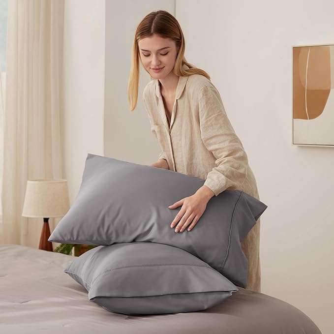 Bedsure Queen Pillow Cases Set of 2 - Silver Grey Brushed Microfiber Pillowcase 2 Pack, Super Soft and Cozy Pillow Case Covers with Envelope Closure, Wrinkle, Fade and Stain Resistant, 20x30 Inches