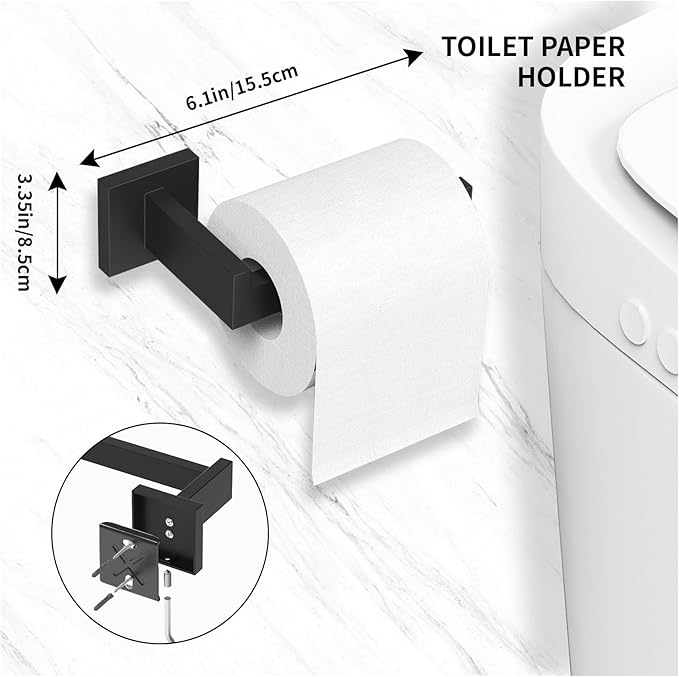 10-Pieces Matte Black Bathroom Accessories Set, 23.6 Inch Bath Towel Bar Set, SUS 304 Stainless Steel Bathroom Hardware Set, Towel Racks for Bathroom Wall Mounted.