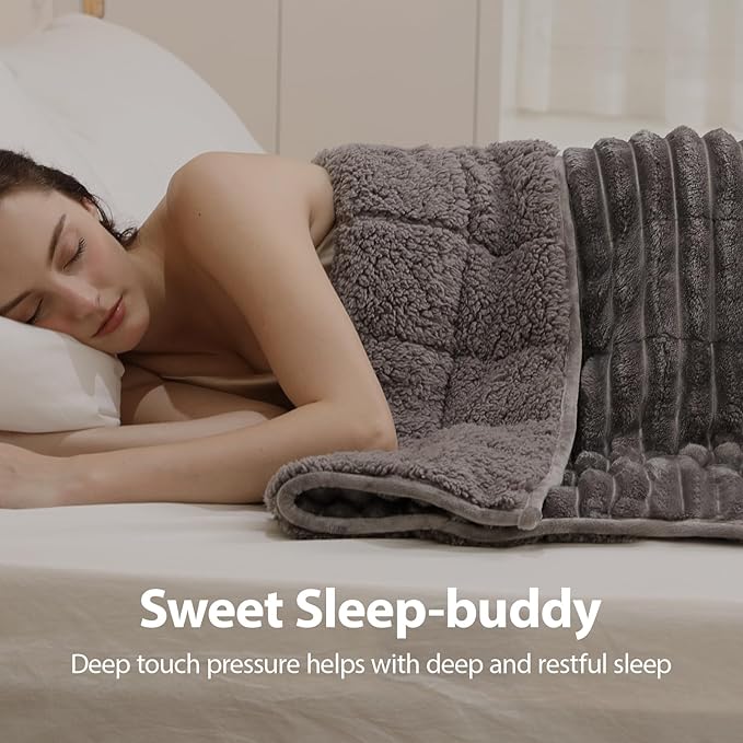 Sherpa Fleece Weighted Blanket with 3D Ribbed Stripes, 12 lbs Soft Flannel Heavy Throw Blanket for Couch Bed Sofa, Heavy Thick Blankets with Ceramic Beads, Great for Sleep, 48" x 72"