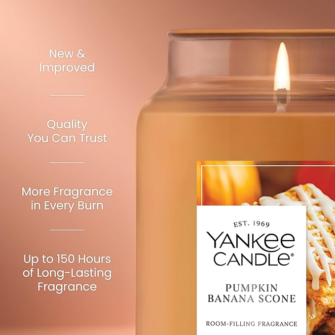 Yankee Candle Pumpkin Banana Scone, Fall Scented Candle, 22oz Large Jar with up to 150 Hour Burn Time