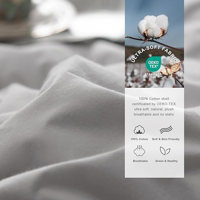 Royoliving Premium Feathers Down Duvet Insert Comforter King Size Gray All Season Medium Warmth Winter Grey 100% Cotton Cover with Corner Tabs (106x90, 60 oz)