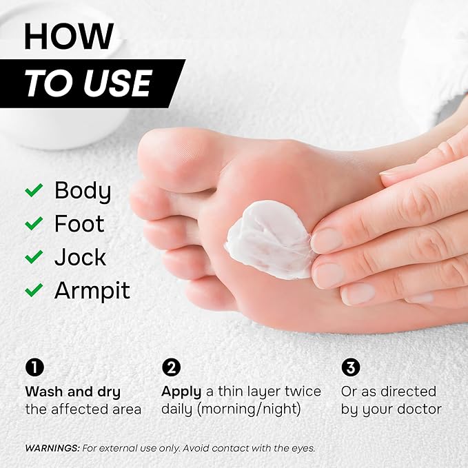 Antifungal Cream for Athlete's Foot, Ringworm & Jock Itch - Clotrimazole 1% Made in USA - Extra Strength Ring Worm, Jock Itch Cream, Anti Fungal Athletes Foot Treatment for Humans Skin Fungus - 2 oz