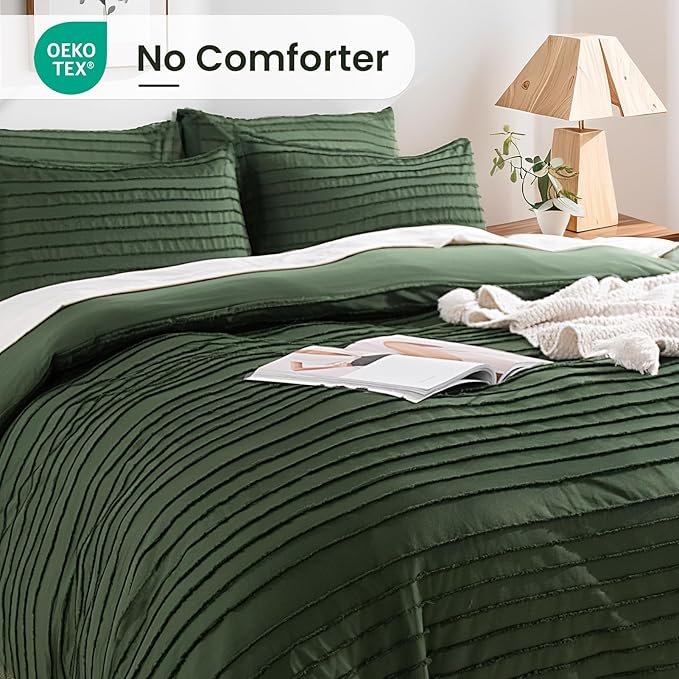 NEXHOME PRO California King Duvet Cover, Blue 3 Pieces Boho Tufted Duvet Cover Set, Soft and Lightweight Microfiber Comforter Cover Set (Forest Green,104 x 98)-No Comforter