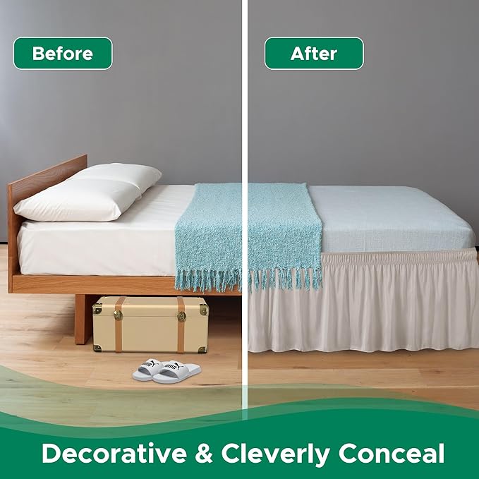 Biscaynebay Wrap Around Bed Skirts for King & Cal King Beds 14" Drop, Camel Grey Adjustable Elastic Dust Ruffles Easy Fit Wrinkle Resistant Silky Luxurious Fabric Machine Washable