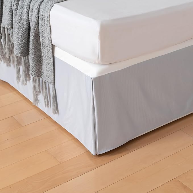Queen Bed Skirt, Grid Plaid Soft Quadruple Pleated Ruffle Bed Skirt, Tailored Dust Ruffle 12 Inch Drop Easy Fit, Machine Washable (Silver Grey)