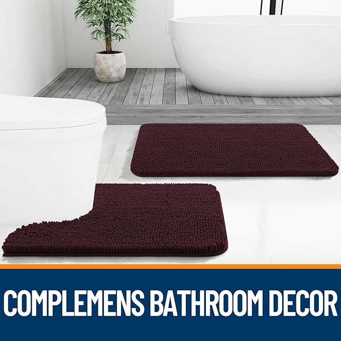 OLANLY Bathroom Rugs 24x16, Extra Soft Absorbent Chenille Bath Rugs, Rubber Backing Quick Dry, Machine Washable Bath Mats for Bathroom Floor, Tub and Shower, Home Decor Accessories, Black Cherry