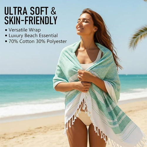 6 Pack Cotton Turkish Beach Towel Lightweight Thin Travel Vacation Essentials Oversized XL Towels Set for Pool Swim Bath Camping Cruise Accessories Absorbent Quick Dry Sand Proof Bulk clearance