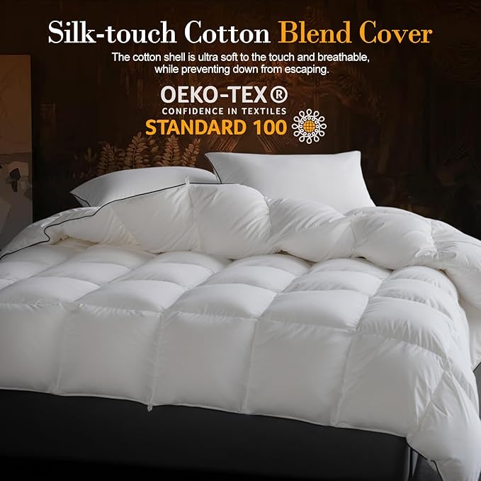 Down Fibers Comforter King Size,Luxurious All Seasons Hotel Collection Duvet Insert,54 Oz High Bulkiness Medium Warmth,Fluffy & Breathable for Bedroom, Guestroom, Hotel (Grey,106x90)