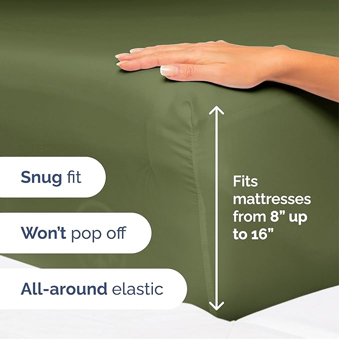 Queen Size 4 Piece Sheet Set - Extra Soft, Breathable & Cooling Sheets - Hotel Luxury Durable Bed Sheets for Women & Men - Deep Pockets, Easy-Fit & Wrinkle-Free Sheets - Deep Olive Oeko-Tex Bed Sheets