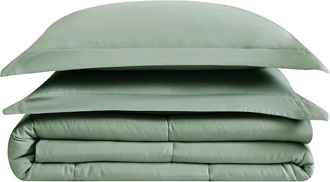 London Fog Garment Washed Solid Comforter Set Green Microfiber 3-Piece King Comforter Set, Solid Themed, Adult and Teen, Oeko-TEX Certified