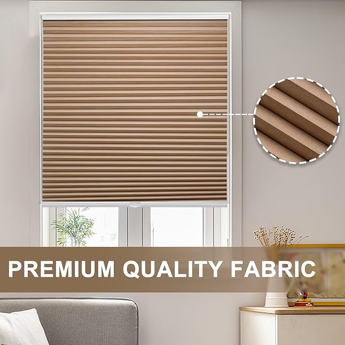 MYshade 1.5-Inch Cellular Cordless Blackout Shades,Thermal Insulating Noise Reducing Waterproof Blinds,Honeycomb Window Treatments for Indoor Light Control (Light Brown-31 W x 72" H)