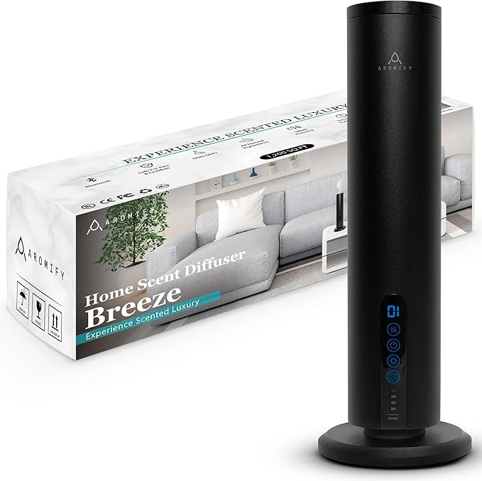 Breeze Diffuser for Home, Office & Spa, Scent Diffuser with Timing Controls, Wireless, Bluetooth Enabled, Safe for Pets & Kids, 1200 Sq Ft Coverage, No Residue, Black (Oil Sold Separately