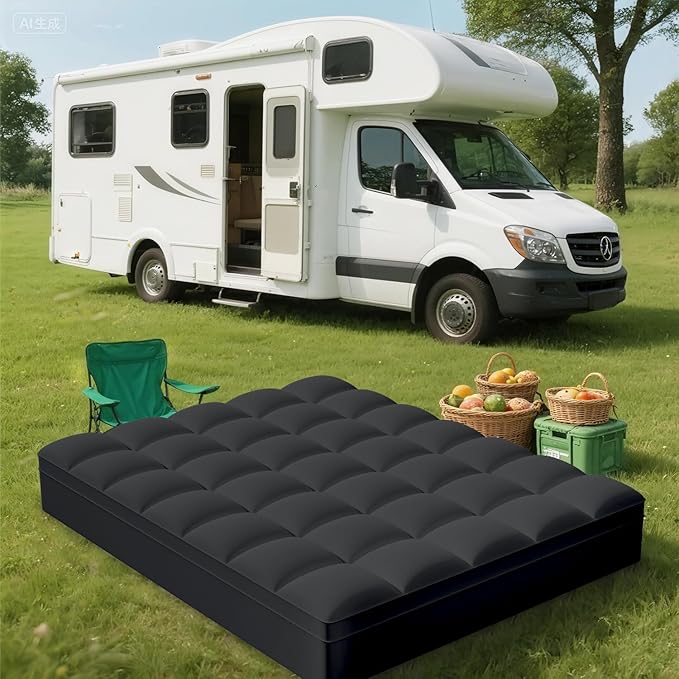 ELEMUSE RV Short Queen Black Mattress Topper for Back Pain, Extra Thick Mattress Pad Cover, Plush Soft Pillowtop with Elastic Deep Pocket, Overfilled Down Alternative Filling