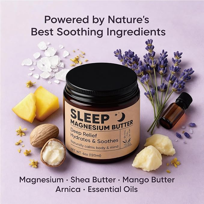 Magnesium Butter for Sleep, Nighttime Magnesium Cream for Leg & Foot – with Shea & Mango Butter, Arnica & Essential Oils for Relaxation, Restful Sleep & Leg Comfort(Lavender) (1)
