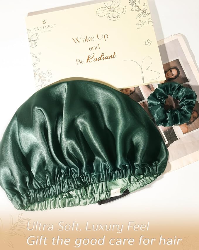 YANIBEST Adjustable Silk Bonnet Double Layer Satin Bonnet Hair Bonnet for Sleeping Bonnets for Women Hats Curly Natural Hair, Sage