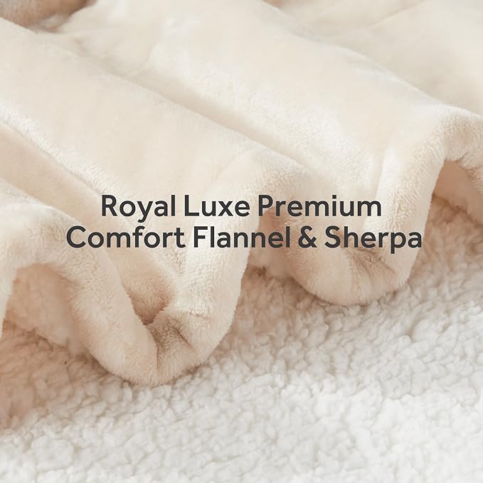 Heated Blanket Electric Blanket Full Size Soft Flannel Sherpa, 6 Heat Levels Fast Heating, 2 to 10 Hours Auto-Off Detachable Controller Machine Washable, Beige 72"x84"