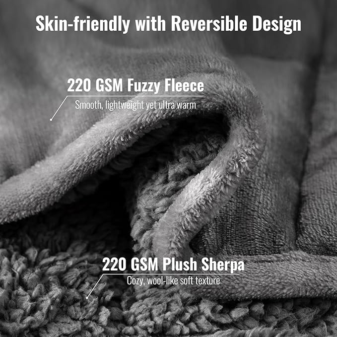 Uttermara Weighted Blanket Queen Size 15lbs 60x80 inches with Soft Plush Fleece, Cozy Warm Sherpa Snuggle Thick Heavy Blanket Great for Sleep and Calming, Grey