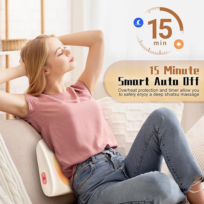 Shiatsu Back and Neck Massager with Heat,3D Electric Kneading Deep Tissue Massage Pillow for Muscle Pain Relief,Cordless Portable Massage for Neck,Shoulder,Leg,Back,Use for Home,Car,Office,Travel