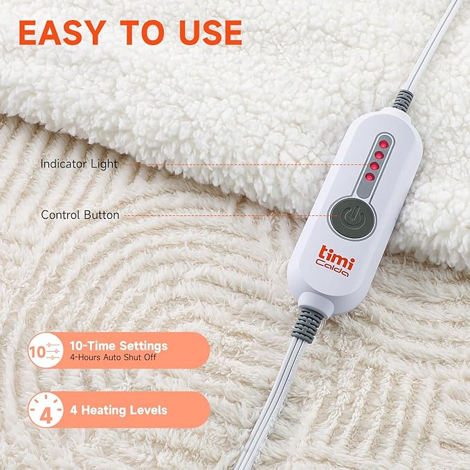 Heated Blanket Queen Size - 84"x90" Cozy Soft Jacquard Heating Blanket with 4 Heat Levels & 10 Hours Auto-Off, Jacquard Fleece, Overheating Protection, Warm Gifts, Cream