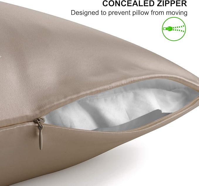 ALASKA BEAR Silk Pillowcase for Hair and Skin, Set of 2 Pure Genuine 22 Momme Mulberry Silk Pillow Cases Standard Size for Bliss Sleep Better Than Poly Satin, Zipper Closure(2pc, Taupe)