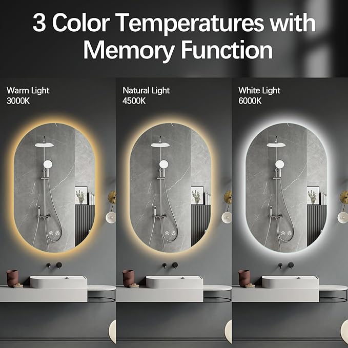 Niccy Oval LED Bathroom Vanity Mirror, 48x30inch Frameless Backlit Mirror with Light, Smart Anti-Fog Waterproof Mirror with Memory Function Dimmable Lighted Mirror