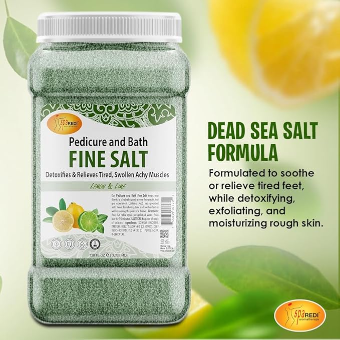 SPA REDI - Detox Foot Soak Pedicure and Bath Fine Salt, Lemon and Lime,128 Oz - Made with Dead Sea Salts, Argan Oil, Coconut Oil, and Essential Oil - Hydrates, Softens and Moisturizes
