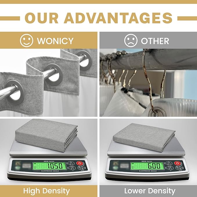 Extra Long No Hook Shower Curtain with Snap in Liner, Polyester Textured Shower Curtain with Liner Set, Waterproof Washable Hotel Style Shower Curtains for Bathroom, 71Wx86H, Grey