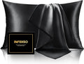 INFIIXSO Mulberry Silk Pillowcase for Hair and Skin, Silk Pillow Cases Standard Size with Hidden Zipper 20x26 Inches, Extraordinary Smooth and Soft Cooling Pillow Cases for Hot Sleepers(Black, 1 Pack)