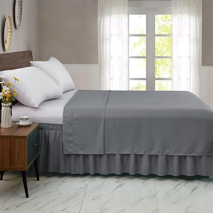 FreshCulture Queen Bed Skirt, Elastic Wrap Around Bed Skirt Queen Size, Bed Skirts for Adjustable Bed, Easy Fit with 18 Inch Drop Length, Hotel Quality Dust Ruffle for Queen Bed (Dark Grey)