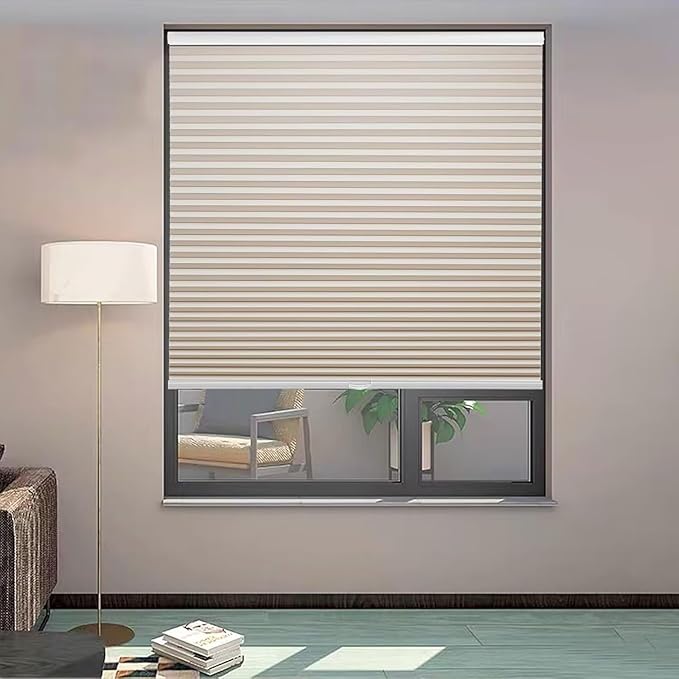 MYshade 1.5-Inch Cellular Cordless Blackout Shades,Thermal Insulating Noise Reducing Waterproof Blinds,Honeycomb Window Treatments for Indoor Light Control (Beige-33 W x 64" H)
