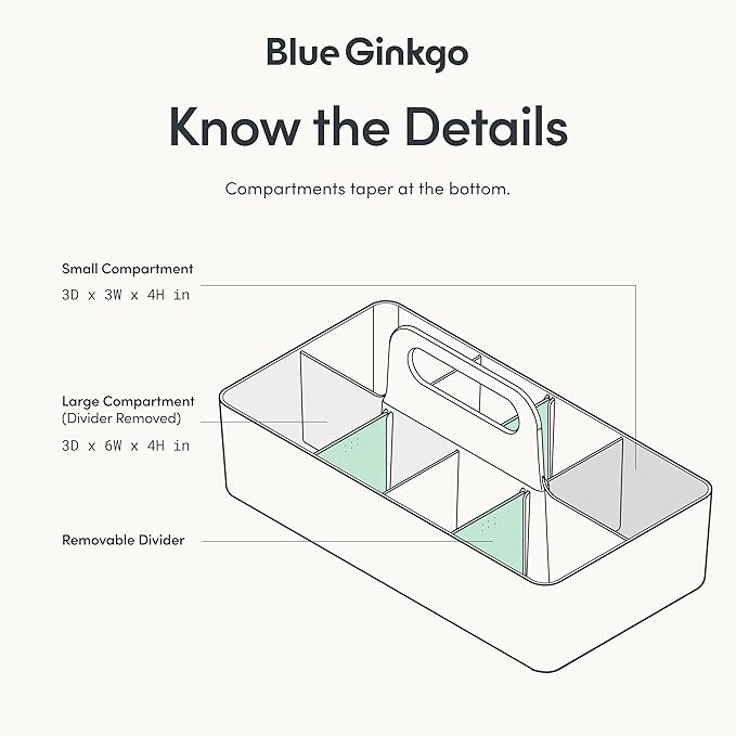 BLUE GINKGO Stackable Organizer Caddy – Korean-Made Portable Tote for Bathroom, Office, Crafts, or School Supplies (Long Rectangle, White)