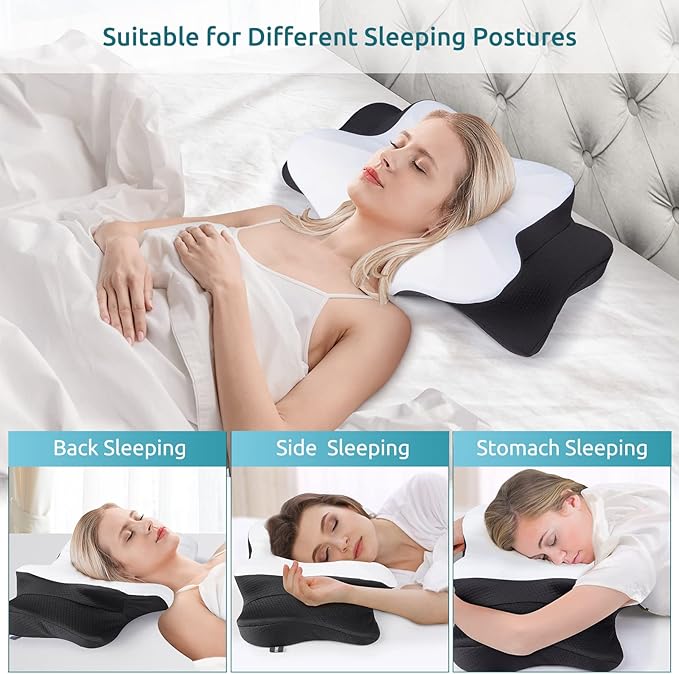 DONAMA Cervical Pillow for Neck and Shoulder,Contour Memory Foam Pillow,Ergonomic Neck Support Pillow for Side Back Stomach Sleepers with Pillowcase-Standard Size