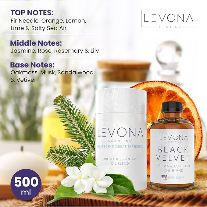 Levona Scents Oil Diffuser Essential Oils: Fragrance Oil for Diffuser - Black Velvette Diffuser Oils Scents - Woody Citrus with Herbal Floral Essential Oil Blends, Oakmoss, White Musk & Sandalwood