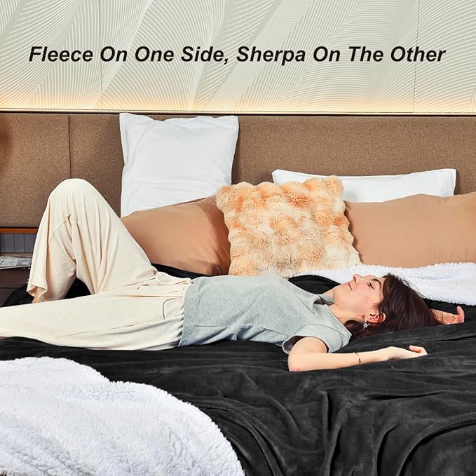 KAWAHOME Sherpa Fleece Throw Blanket for Bed - Extra Warm and Heavy Thick Throw Blankets for Winter, Super Soft 500GSM Plush Blanket, 50"X 60" Dark Grey