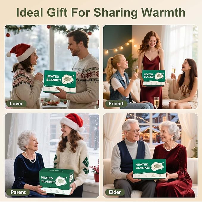 Electric Blanket Full Size Fast Heating- 72 x 84 Inch Heated Blanket Full with 6 Heat Settings, 10 Hours Timer Settings, Overheat Protection, Washable Heating Blanket for Bed Couch, Green