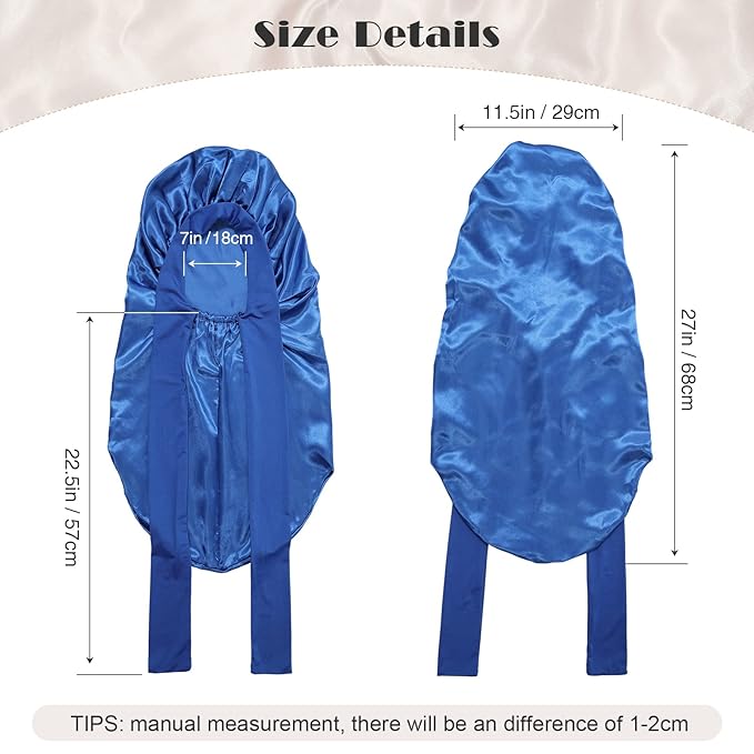 AWAYTR Long Satin Bonnet for Braids - Elastic Silk Hair Bonnets for Sleeping Night Cap Stretchy Tie Band for Women（Royal Blue）
