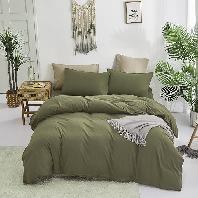 Cottonight Green Comforter Set California King Olive Green Bedding Set Dark Green Blanket Quilts Modern Soft Breathable 3 Piece Army Comforter Set for Women Men