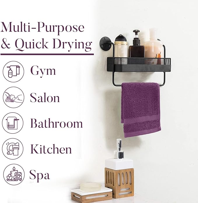 DAN RIVER 12-Pack Premium 100% Cotton Purple Passion Face Towels – Reusable Face Towel Set, Soft & Absorbent Rags for Bathroom & Body – Hand and Face Towels, 550 GSM (12x12 in)