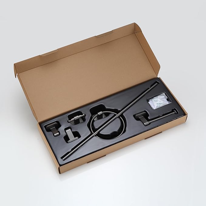 Bathroom Accessories Set, 4 Pieces Bathroom Hardware Set, 24 inch Towel Bar, Towel Racks, Robe Towel Hooks, Toilet Paper Holder Wall Mounted Or Self-Adhesive,Stainless Steel and Plastic (Gray)