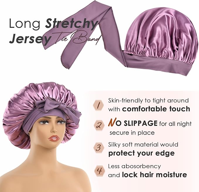 YANIBEST Silk Bonnet for Sleeping Women Adjustable Double Layer Satin Bonnet Reduce Friction Prevent Frizz Natural Curly Hair