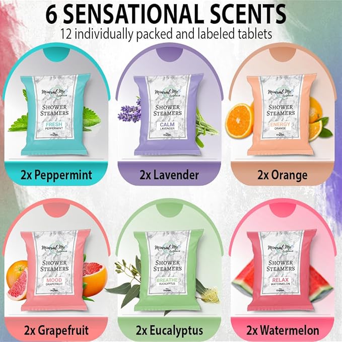 Shower Steamers Aromatherapy - 12pc Shower Bombs Vapor Tablets w/Organic Essential Oils for Vaporizing Steam Spa, Bath Bombs Tablets, Stocking Stuffers, Selfcare & Christmas Gifts for Women, Men