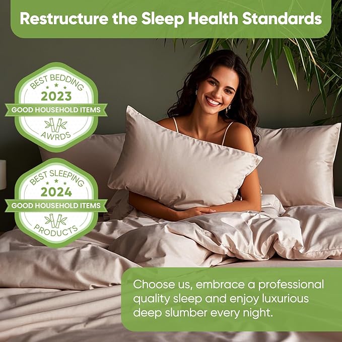 TWK Luxury Sheet Set, Genuine 100% Viscose Derived from Bamboo, Cooling & Breathable, Silky Soft, Bedding Sheets & Pillowcases(Sand Queen(60 * 80 * 15))