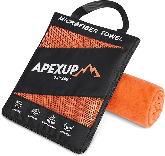 APEXUP Microfiber Travel Towel, Ultra Absorbent Quick Dry Towels, Lightweight Gym Sports Camping Towel for Workout, Yoga, Beach, Shower, Swimming (48"×24", Orange)