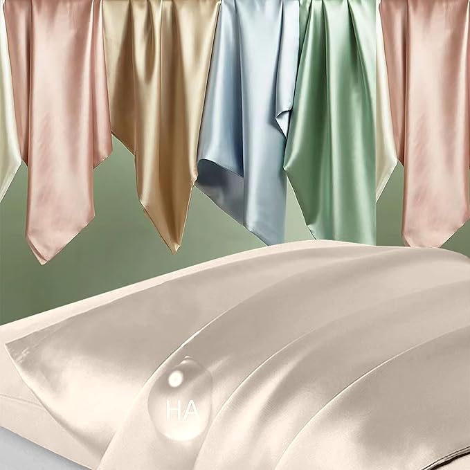 Silk Pillowcase for Hair and Skin, Mulberry Silk Pillow Cases Queen Size, Anti Acne Cooling Beauty Sleep Both Sides Natural Silk Satin Pillowcases with Hidden Zipper, Gifts for Women Men, Beige