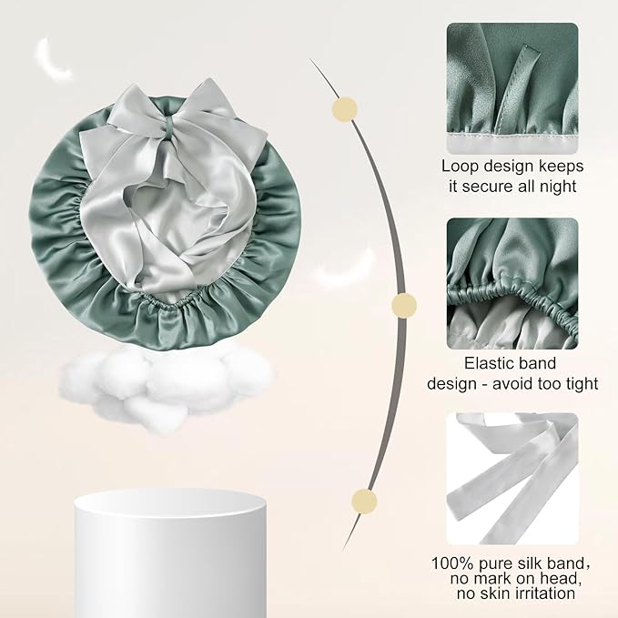 ZIMASILK 100% Mulberry Silk Bonnet for Sleeping Women Double Layer Hair Wrap with Silk Tie Band,1 Pack