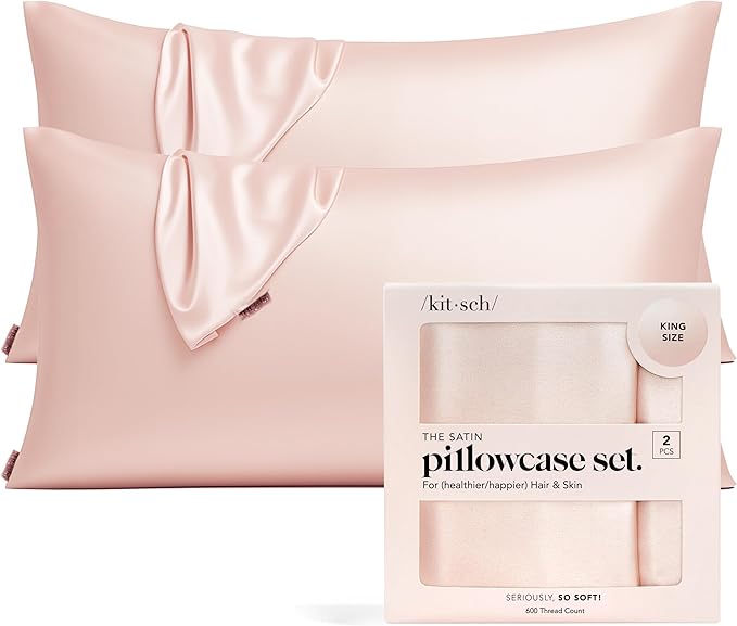 Kitsch Satin Pillowcase, Softer Than Silk Pillow Cases, Cooling Pillow Covers, King Size Pillow Cases Set of 2, Satin Pillowcase with Zipper for Hair, Skin & Quality Sleep, 19"x36" Blush, 2pcs