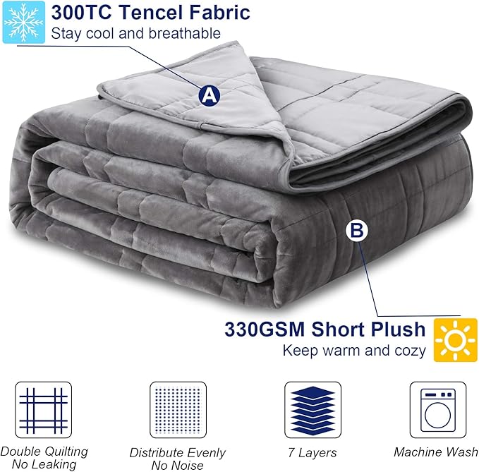 OMYSTYLE 80''x87'' Weighted Blanket Queen Size for Adult(20lb, Reversible), Double-Sided with Warm Short Plush and Cool Tencel Fabric - Carry Bag Included